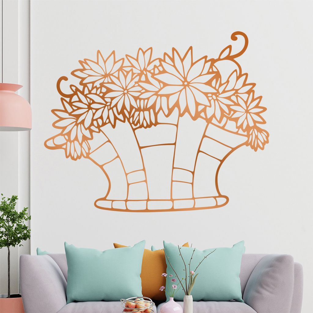 Blumen - Pflanze - Korb Wandtattoo in 6 Größen - Wandaufkleber Wall Sticker - Dekoration, Küche, Wohnzimmer, Schlafzimmer, Badezimmer