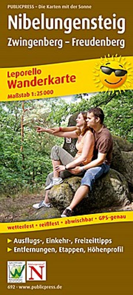 Nibelungensteig, Zwingenberg - Freudenberg: Leporello Wanderkarte mit Ausflugszielen, Einkehr- & Freizeittipps, wetterfest, reißfest, abwischbar, ...