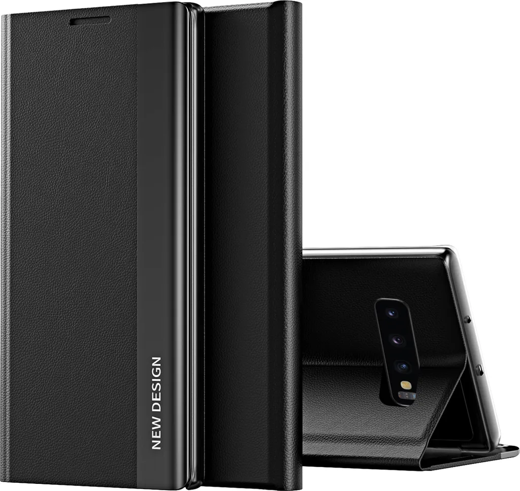 Custodia Magnetica Galaxy S10 Plus Finto Cuoio - Kickstand Nera