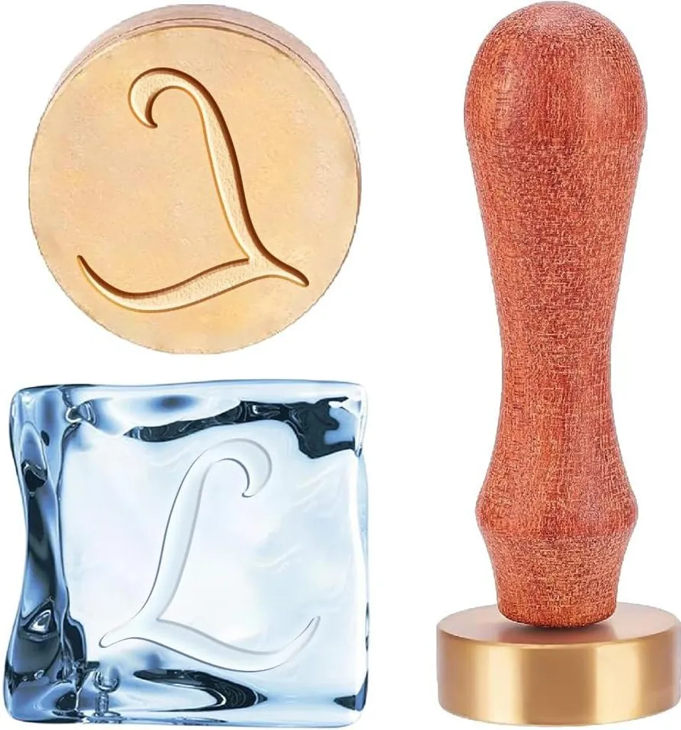 Tampon à glace à initiales en laiton avec poignée bois amovible 3cm
