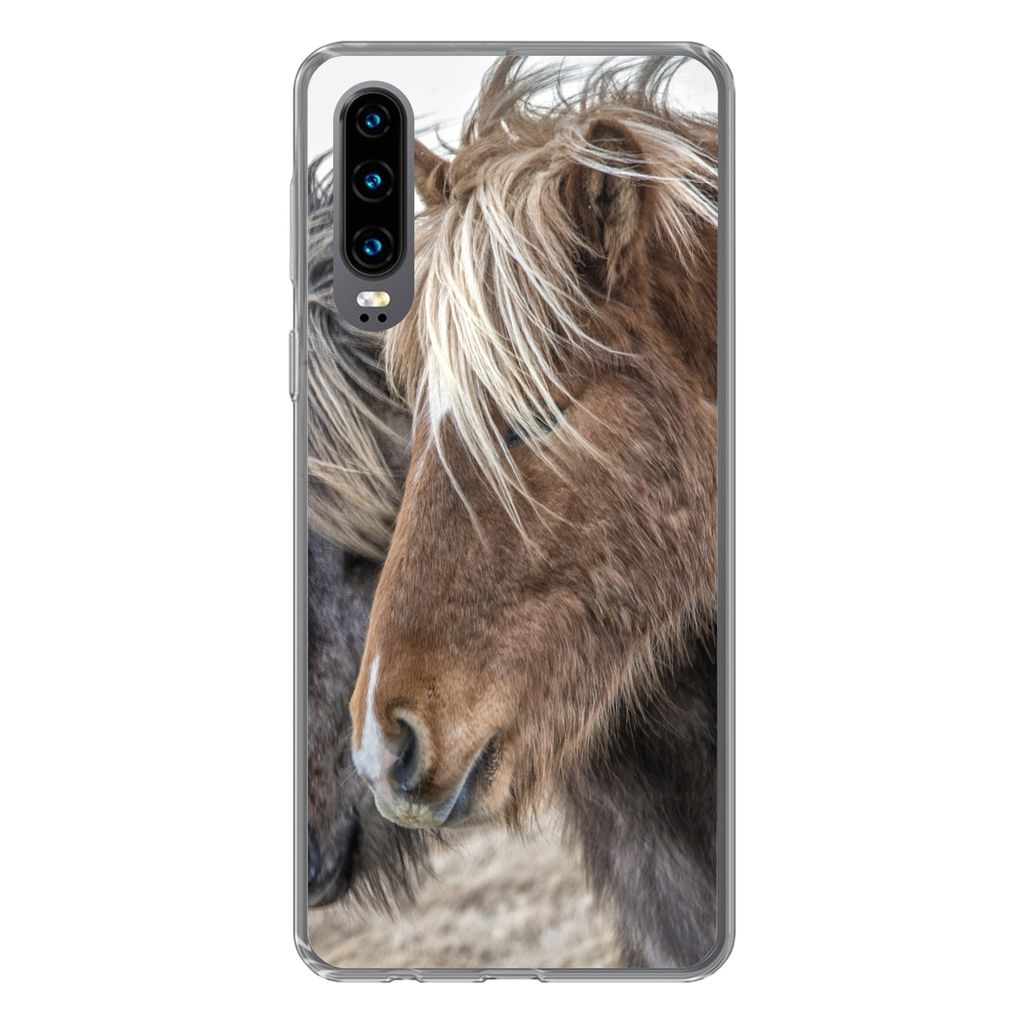 MuchoWow Handyhülle Schutzhülle Hülle für Huawei P30 Pferde - Natur - Makro Silikon Softcase Handy Hülle - Kartenbesitzer