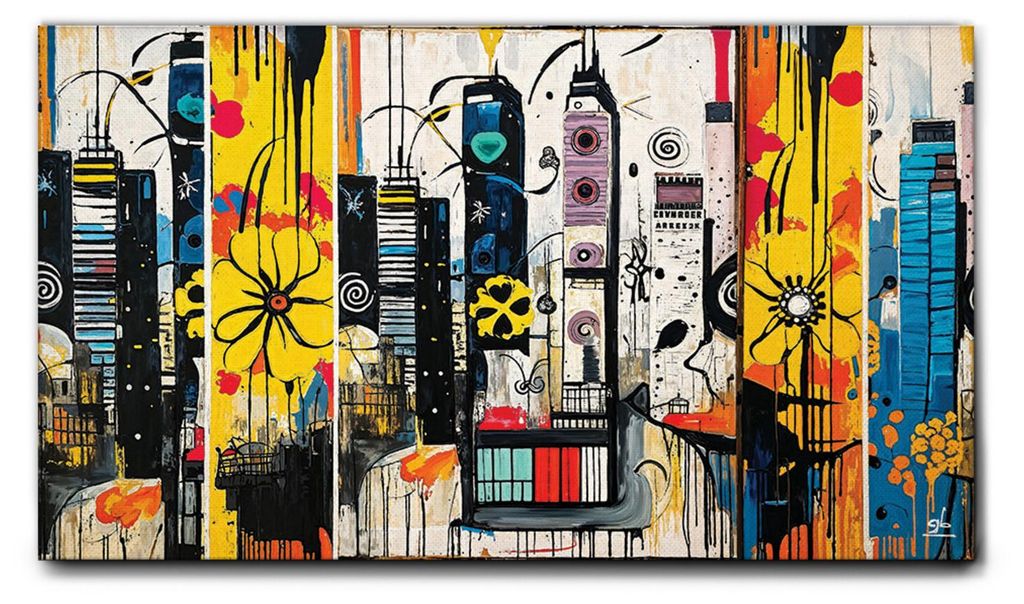 Giallobus - 45 - Skyline Farbe 01 - Giallobus - 70L x 40B cm - Bild - Leinwand mit Standardrahmen