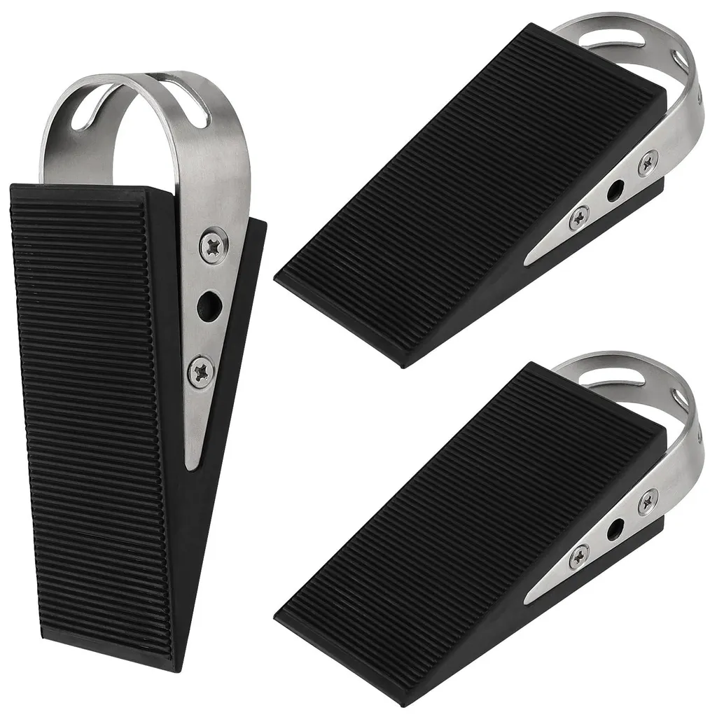 Lot de 3 butoirs de porte robustes en caoutchouc noir 5 x 9,5 x 3,3 cm