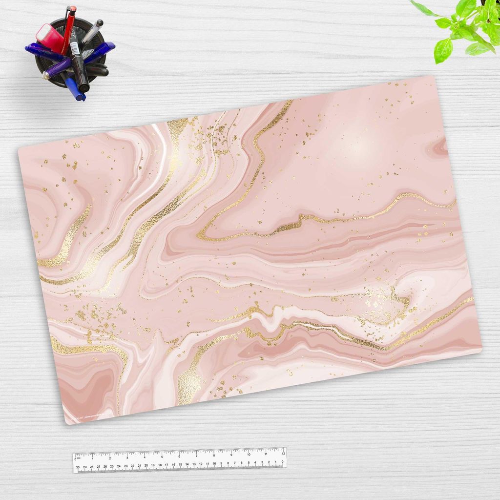 Schreibtischunterlage – rosafarbener Marmor mit Goldadern – 60 x 40 cm – aus Premium Vinyl - Germany