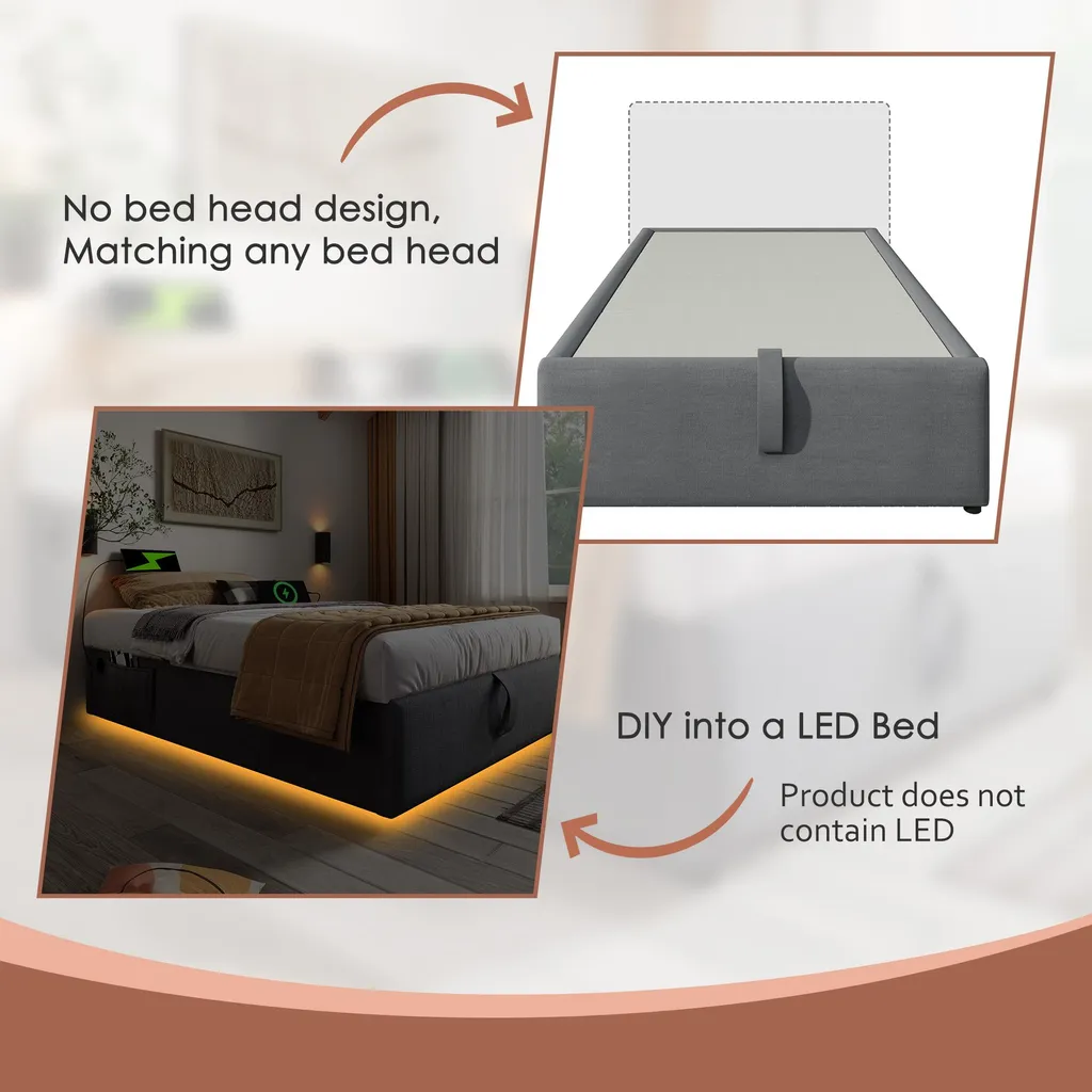 Lit simple 90x190 avec coffre de rangement et tête de lit connectée - 9