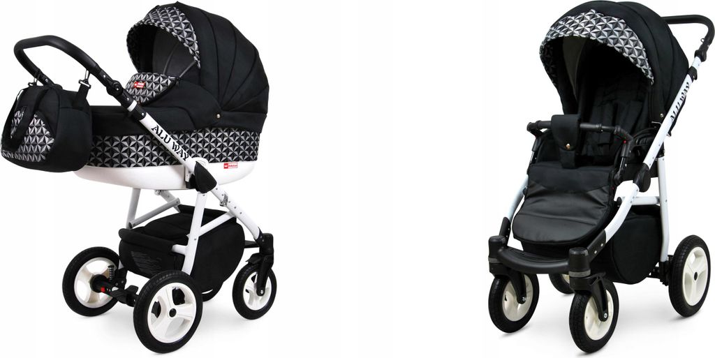 BabyLux Alu Way | 2in1 Kinderwagen Set | Optical Black | Kombikinderwagen | Kinderwagenset | Buggy + Babywanne