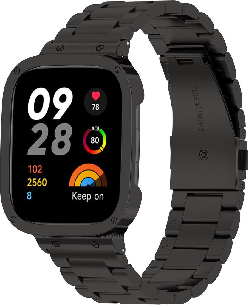 Strap-it Redmi Watch 3 Stahlarmband (Schwarz)
