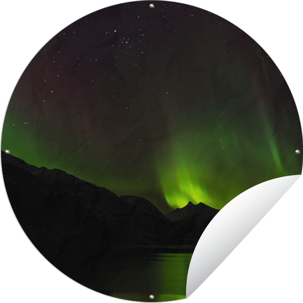 MuchoWow Gartenposter Outdoor-Poster Rund Aurora - Sternenhimmel - Berge Ø 150 cm Gartendeko Rundes Poster draußen