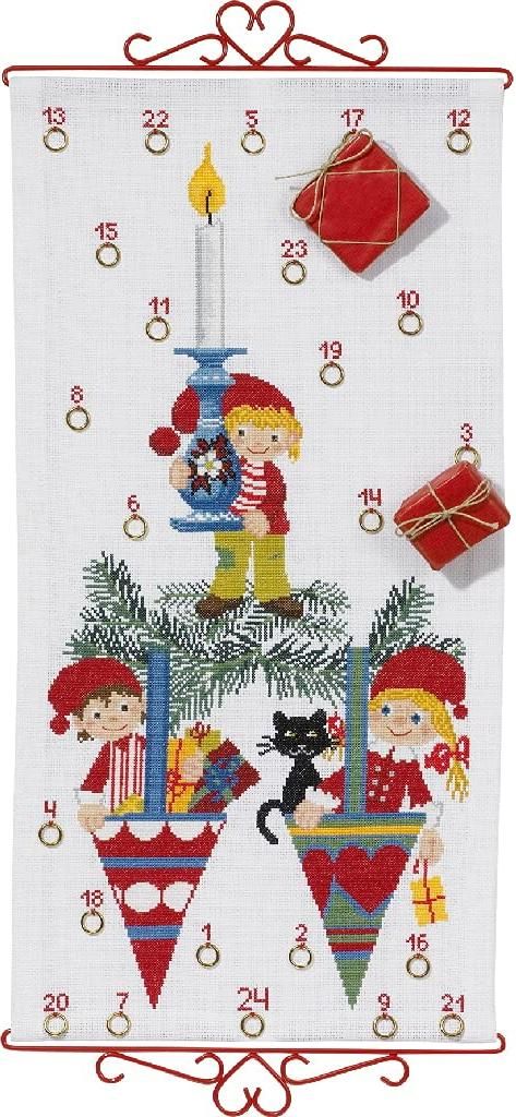 Eva Rosenstand Kreuzstich Set Adventskalender mit 3 Zwerge Zählmuster
