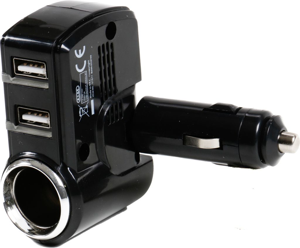 Steckdose mit 2-fach USB-Stecker von All Ride für PKW und LKW, LED-Anzeige für Ladestatus, 90° Gelenk, 12/24V, max. 5A