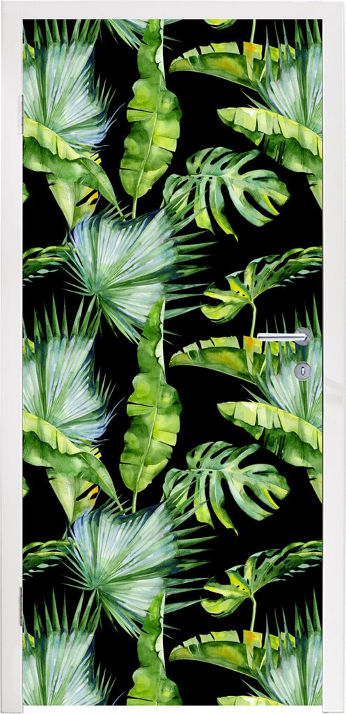 MuchoWow Türtapete Selbstklebende Türfolie Palmwedel - Tropisch - Muster 95x235 cm Türposter Türaufkleber Klebefolie Türklebefolie - XXL-Pos...