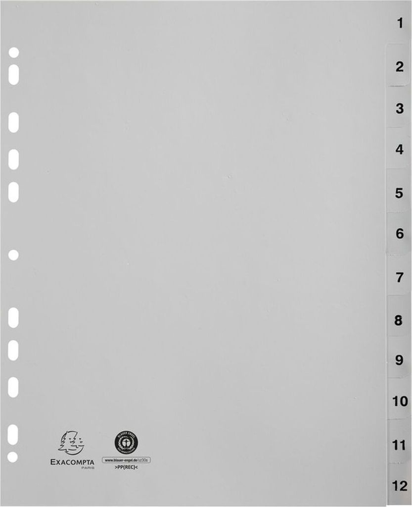 Exacompta Ordnerregister Vollformat, Überbreite 1-12 grau 12-teilig, 1 Satz