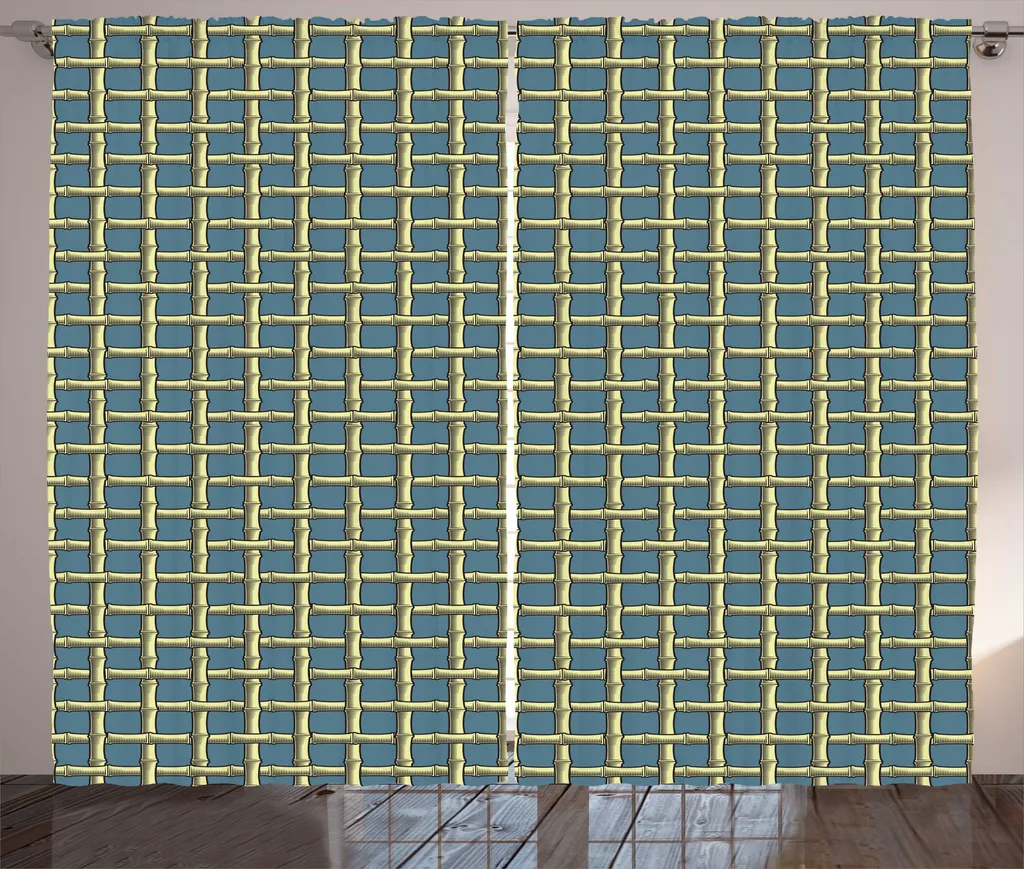 Rideau déco 280x225cm à motif bambou jaune et gris avec crochets