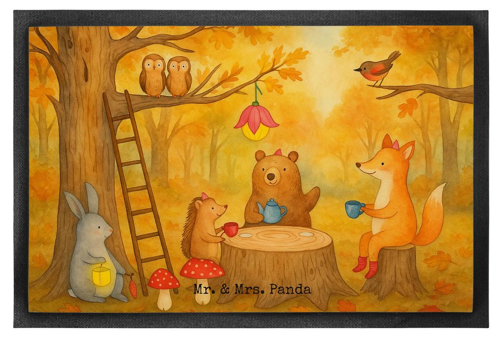Mr. & Mrs. Panda Schmutzfangmatte Waldtiere Picknick Design 40 x 60 cm - Weiß - Geschenk, Igel, Fussmatte, Wald, Hase, Gummimatte, fußmatte, Eich...