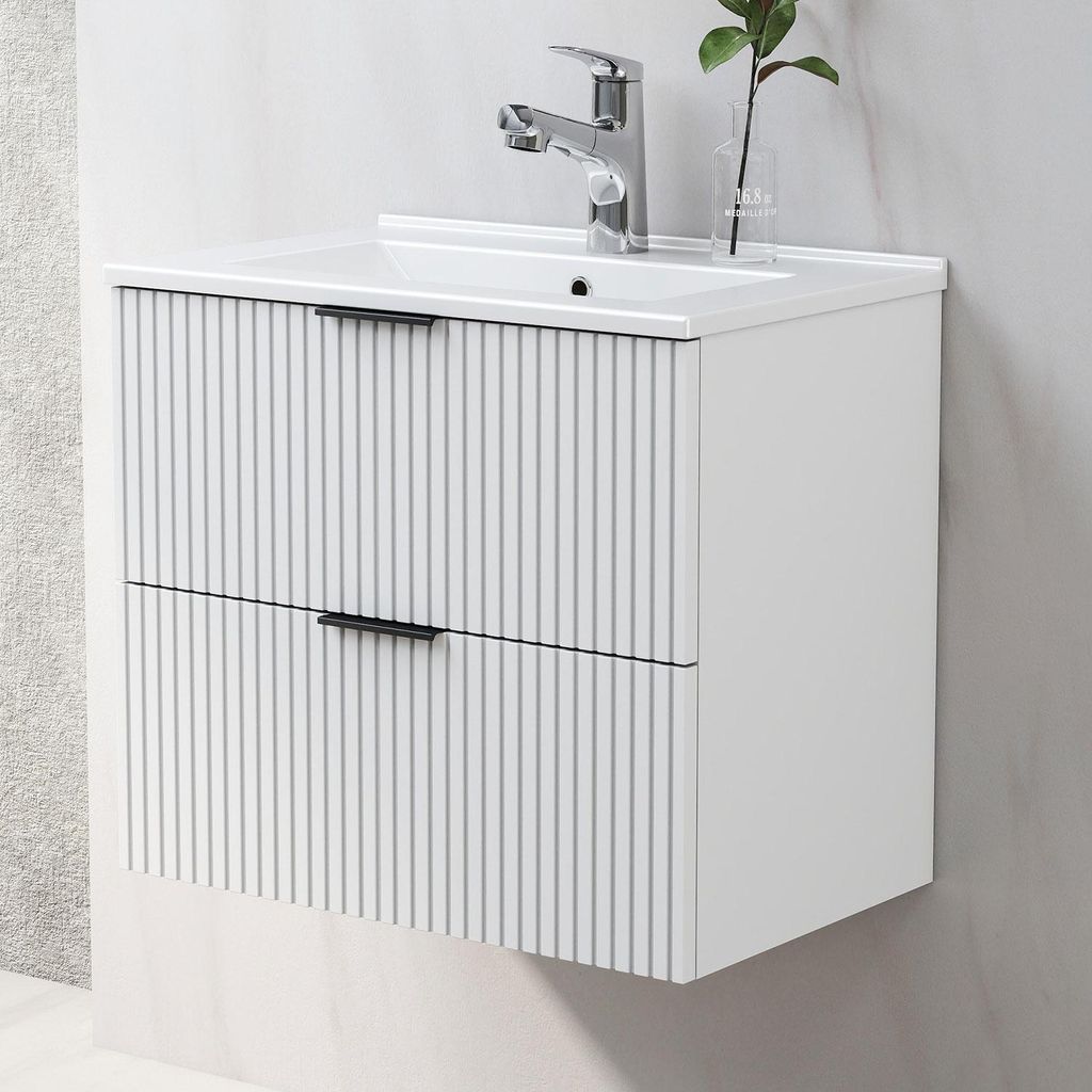 Waschtisch mit Unterschrank 60cm RIVA Badmöbel Set Weiß Produktbild 