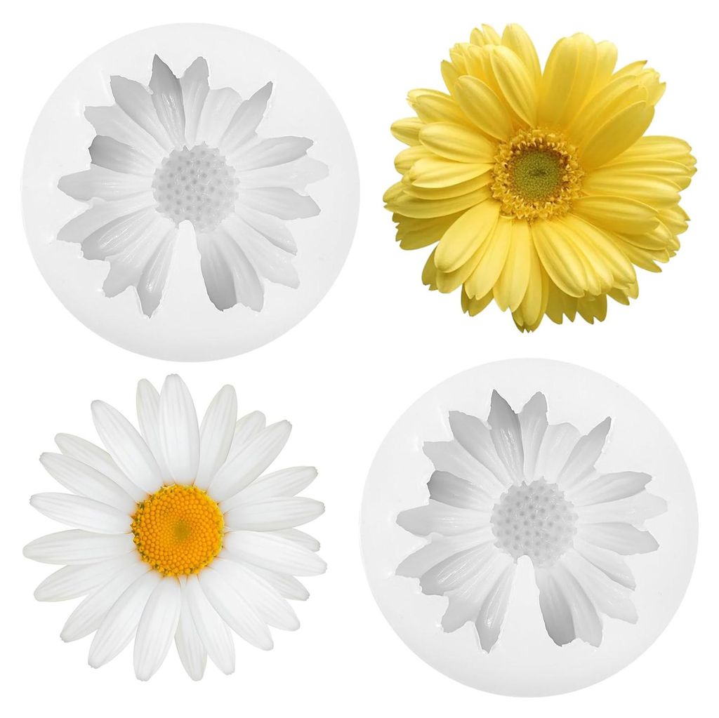Zweiteilige Silikon-3D-Form in Form einer Gänseblümchenblüte zum Dekorieren von Kuchen, Kerzenherstellung, Heimdekoration, DIY-Projekten, Ton un...