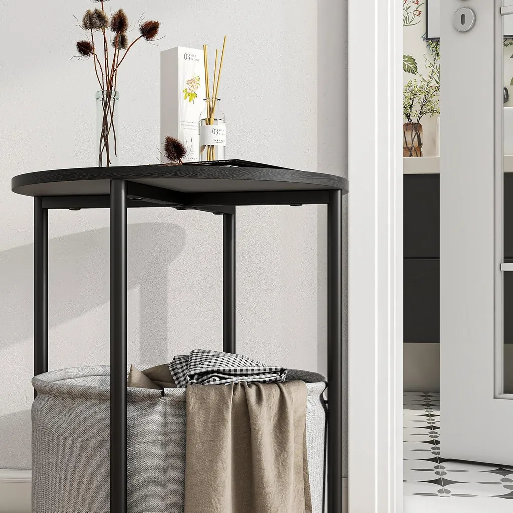 Petite table basse de salon ronde bois noir et gris - Sellette déco - 2