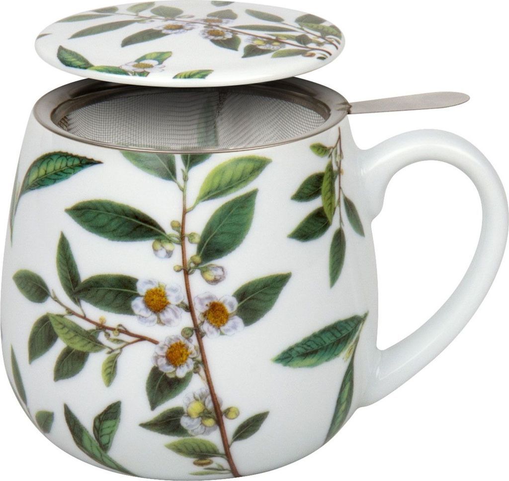 Könitz Becher mit Sieb und Deckel My Favourite Tea Grüner Tee, Teebecher, Tasse, Porzellan, 420 ml, 11 5 143 2224