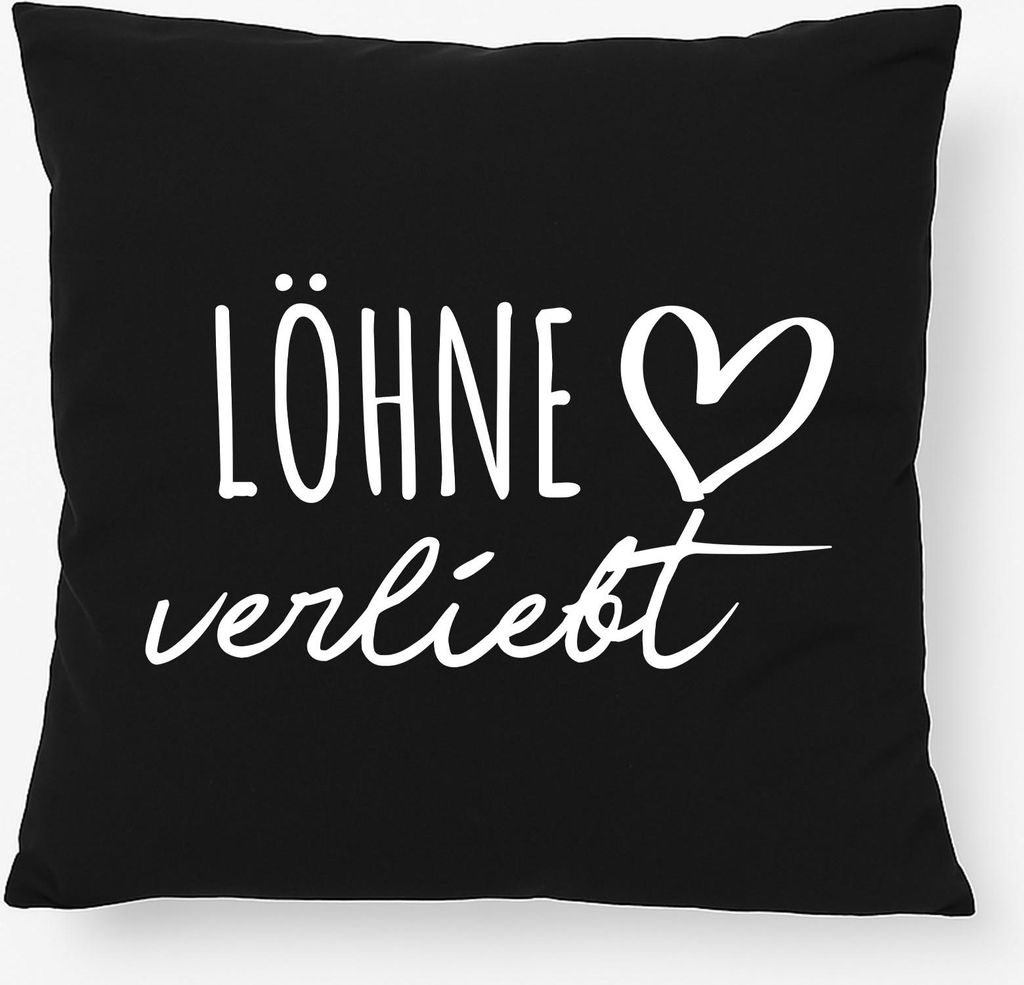 Huuraa Kissen Löhne verliebt 40x40cm mit Füllung Black Baumwolle Dekokissen Geschenkidee