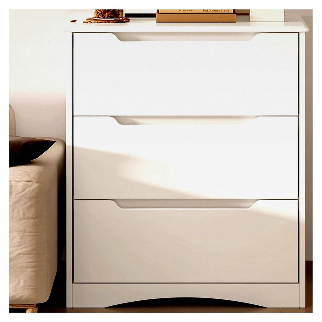 Kommode mit 3 Schubladen für Schlafzimmer, weißer Schubladenschrank für Wohnzimmer, Schlafzimmer, Büro, 82 x 60 x 40 cm