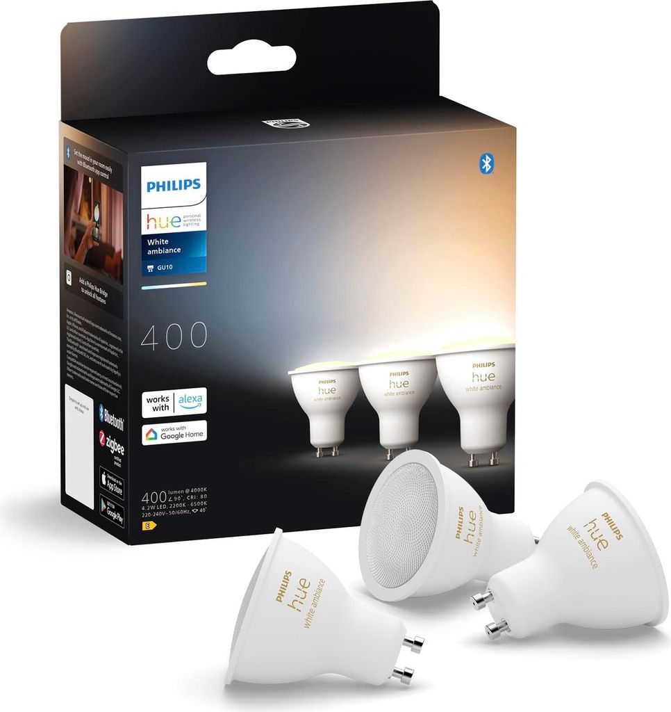 Philips Hue White Ambiance GU10 Dreierpack 3x350lm Produktbild 