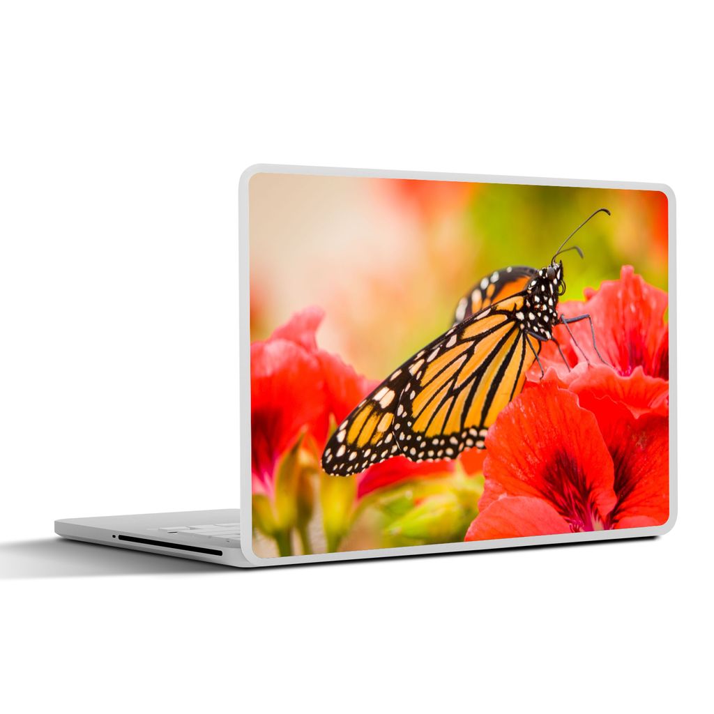 MuchoWow Laptop Aufkleber Sticker Cover Blumen - Schmetterlinge - Monarch 25x18 cm - Laptop-Deko