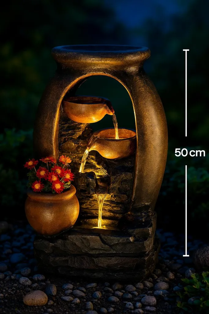 Jeu d'eau extérieur Amphore 50cm LED avec circuit fermé et pot de fleurs - 5