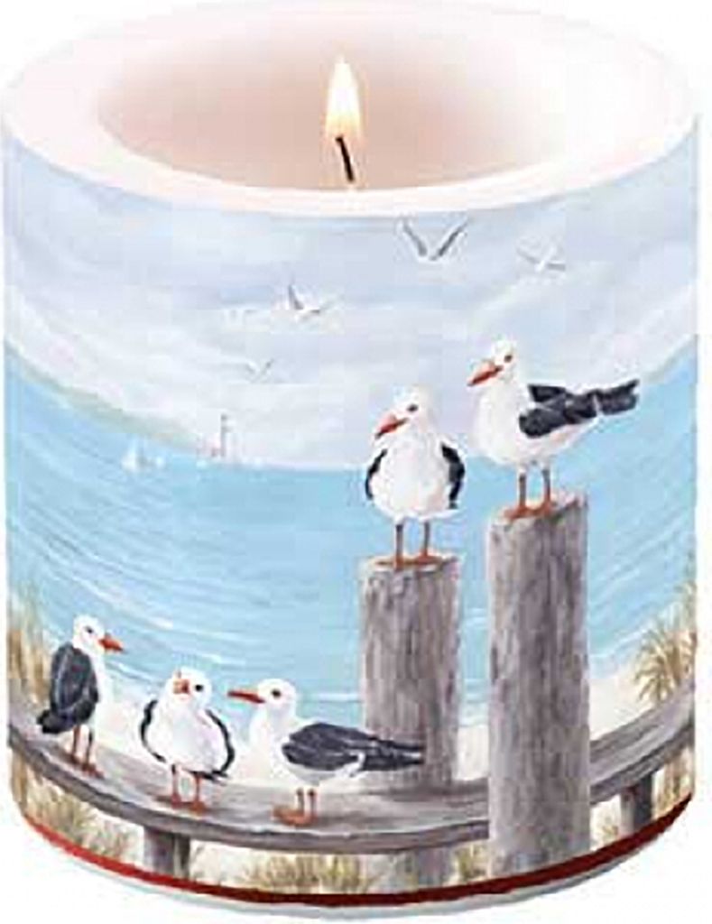 Kerze rund klein Seagulls on the Dock - Möwen am Ufer Ø Produktbild 