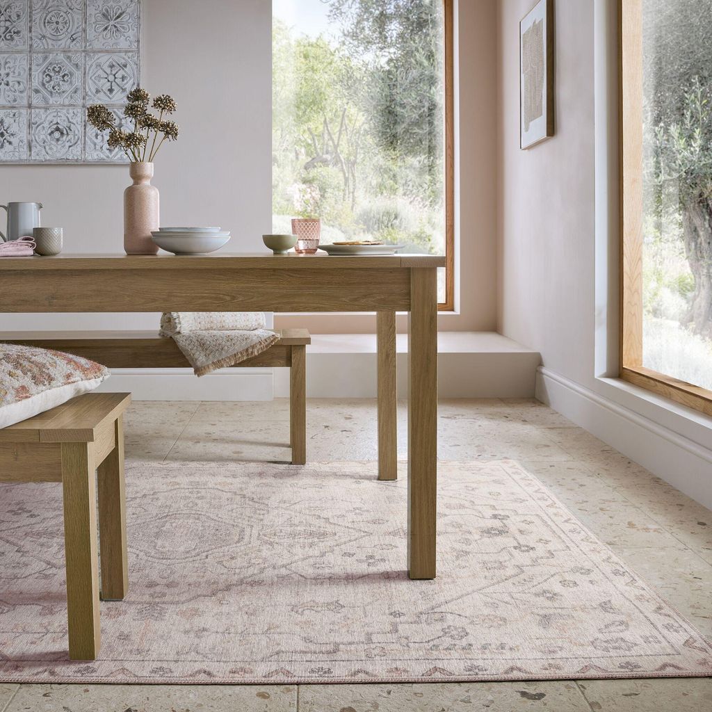 Waschbarer Teppich Medallion Muster, Orientalisch, Wohnzimmer schmutzabweisend Beige Rechteckig 115x170 | 100% Polyester, Rücken aus 100% Mischfas...