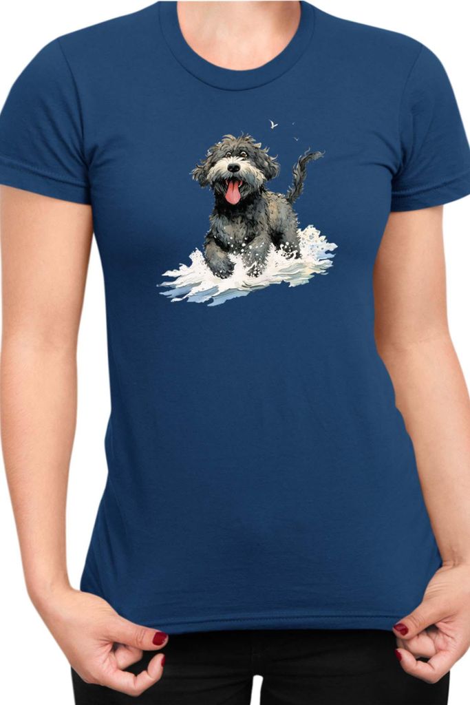 Damen T-Shirt Funny Dogs Breeds Portugese Water Dog Breed Dog Breed, Lady M / Dunkelblau