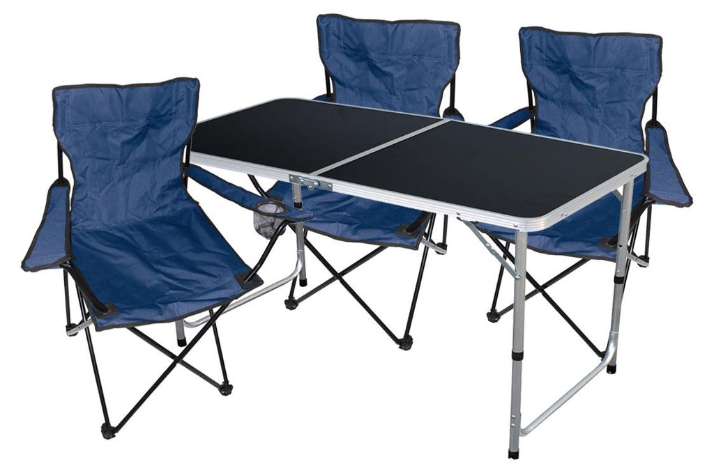 4-teiliges Campingmöbel Set Tisch + 3 Campingstühle Blau + Produktbild 