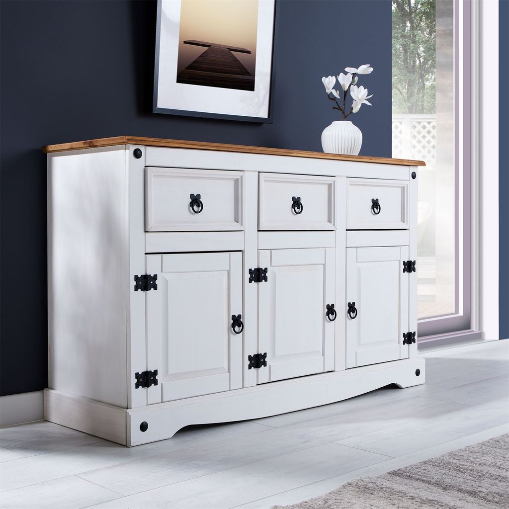 Sideboard CAMPO im Mexiko Stil Kommode Kiefer massiv weiß  Produktbild 3