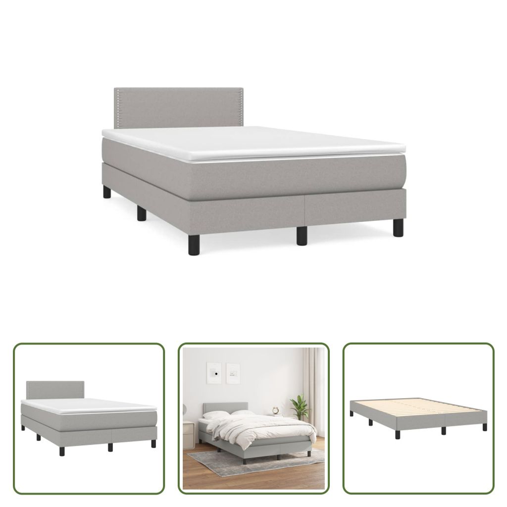 The Living Store Boxspringbett mit Matratze Hellgrau 120x190 cm Stoff