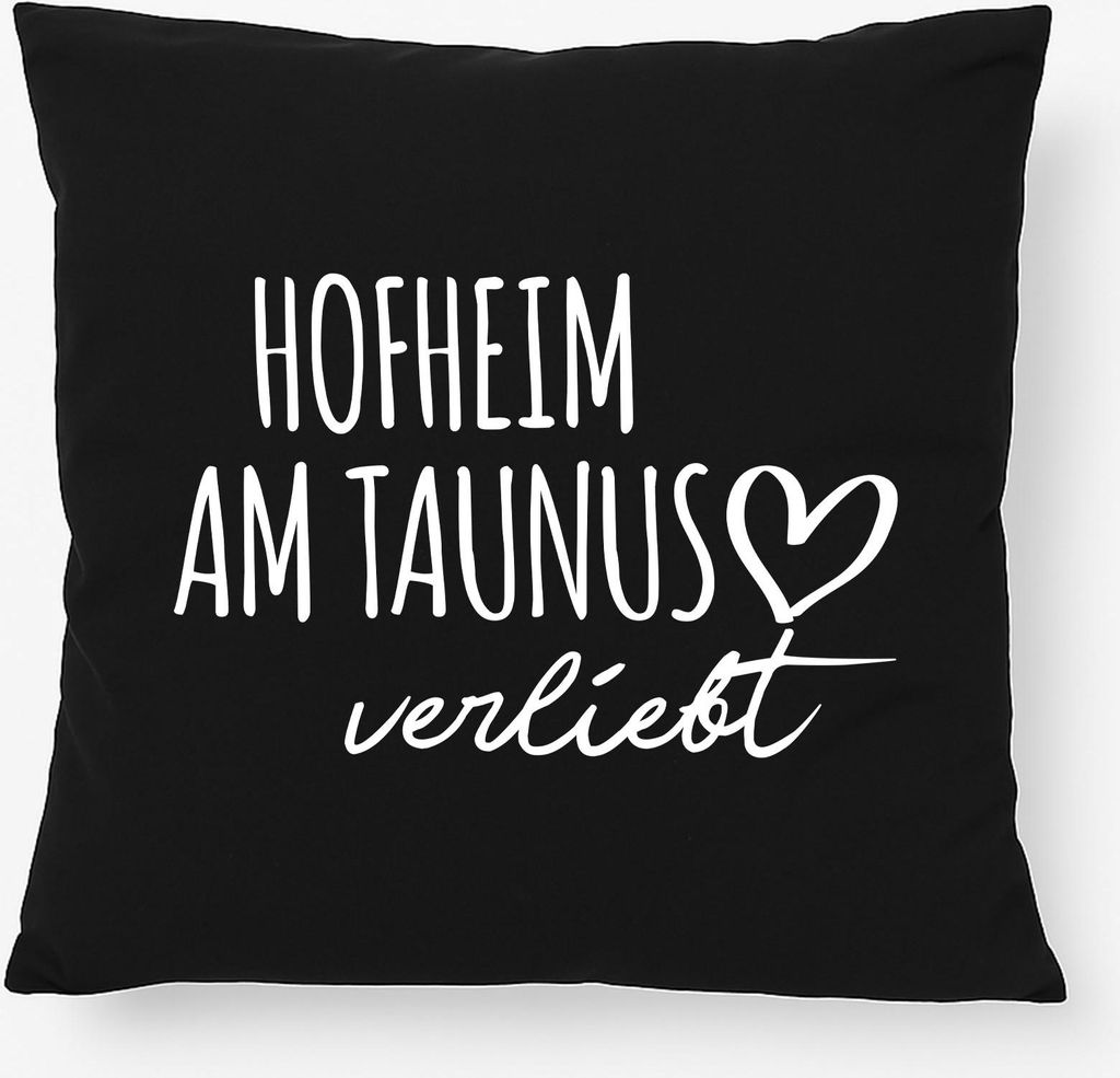 Huuraa Kissen Hofheim am Taunus verliebt 40x40cm mit Füllung Black Baumwolle Dekokissen Geschenkidee