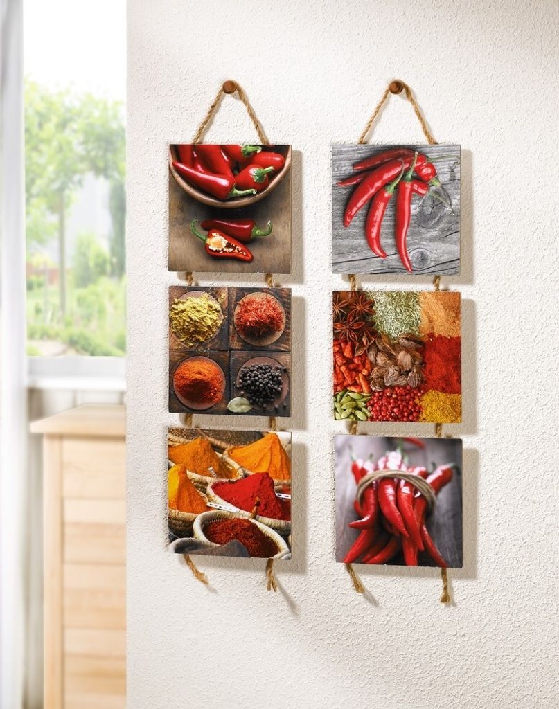 Wandhänger "Spicy", 2er Set Holz an Hanfschnur