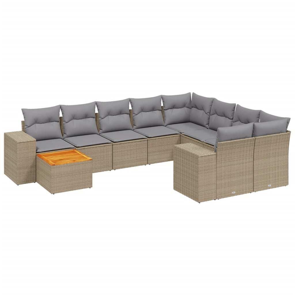 "2026 Aktion" 10-tlg. Garten-Lounge-Set - elegantes Design - Sitzgruppe/Gartengarnitur - mit Kissen Beige Poly Rattan - Terassenmöbel NeuMöbel670076