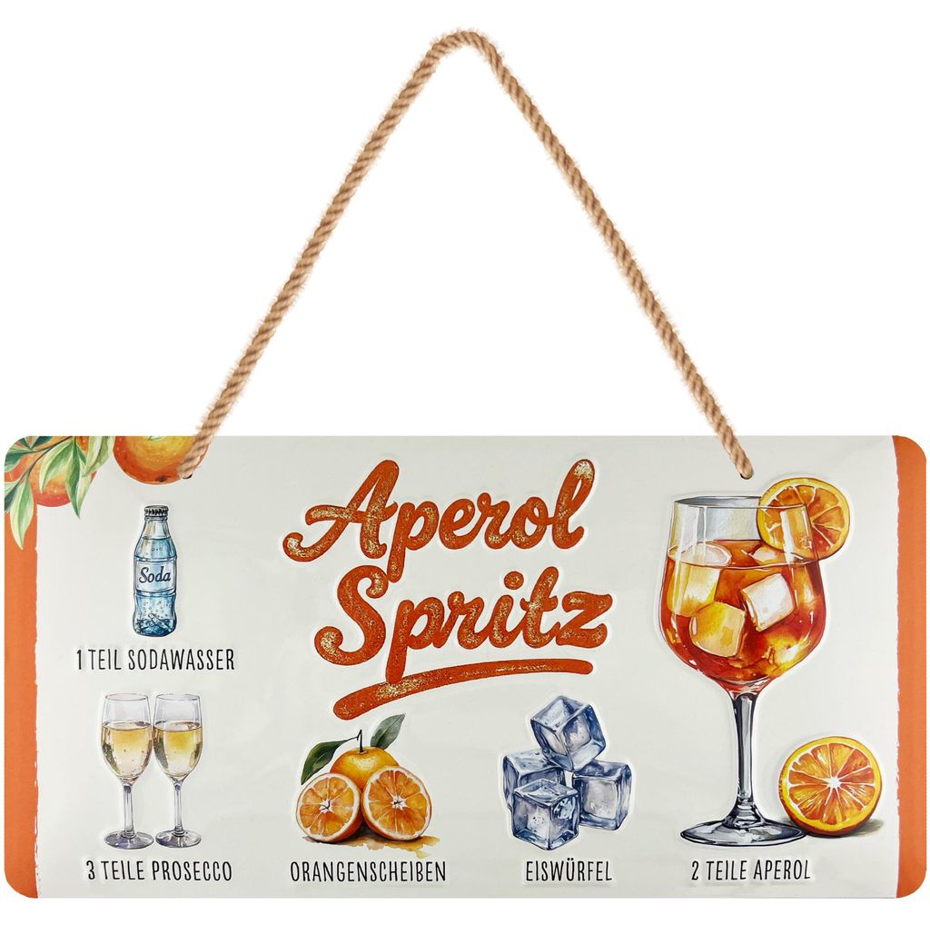 LANOLU Retro Blechschild Spritz mit Jutelkordel, Bardeko Wanddeko für Bar Küche Partyraum, 16x32 cm