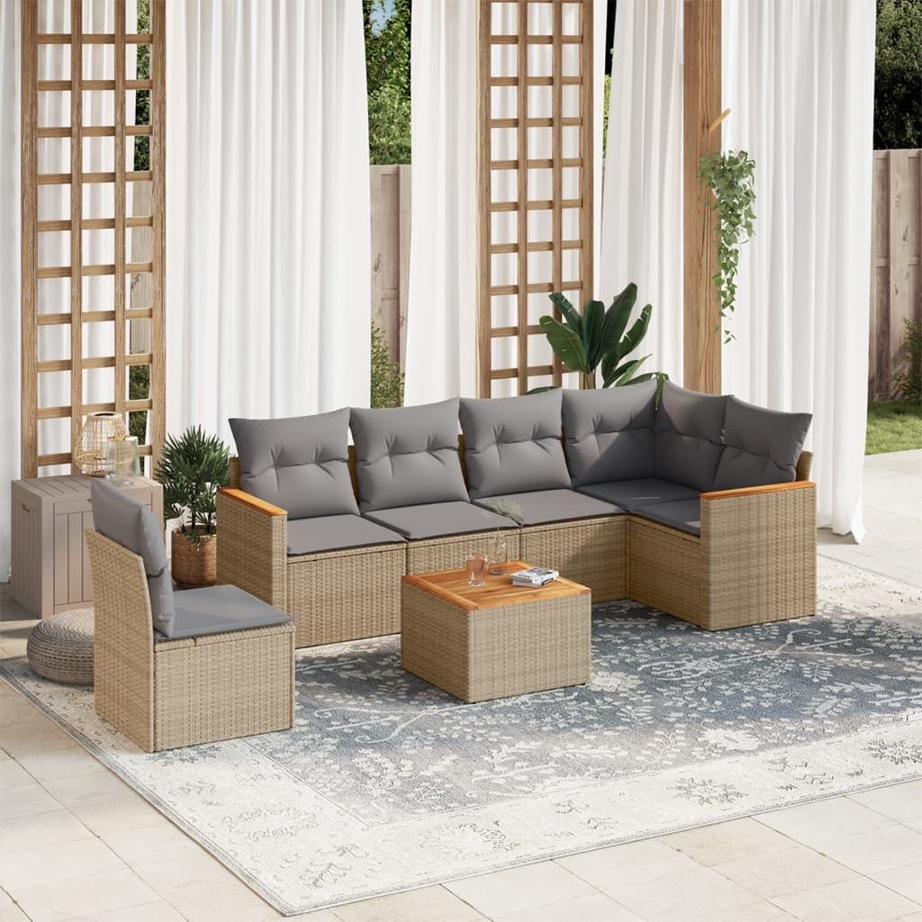 Maison Exclusive - 7-tlg. Garten-Sofagarnitur mit Kissen Beige Poly Rattan