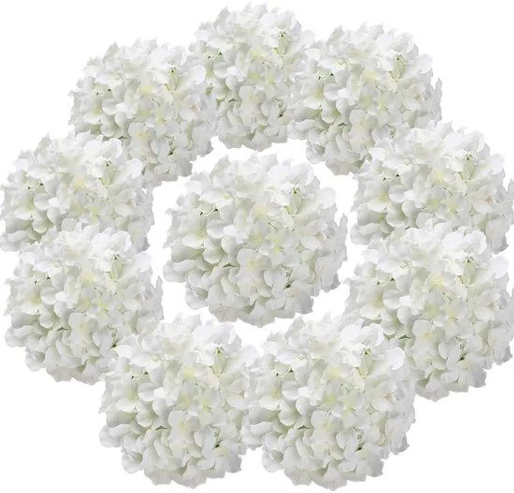 Hortensia artificiel blanc lot de 10 : fleurs en soie sans entretien