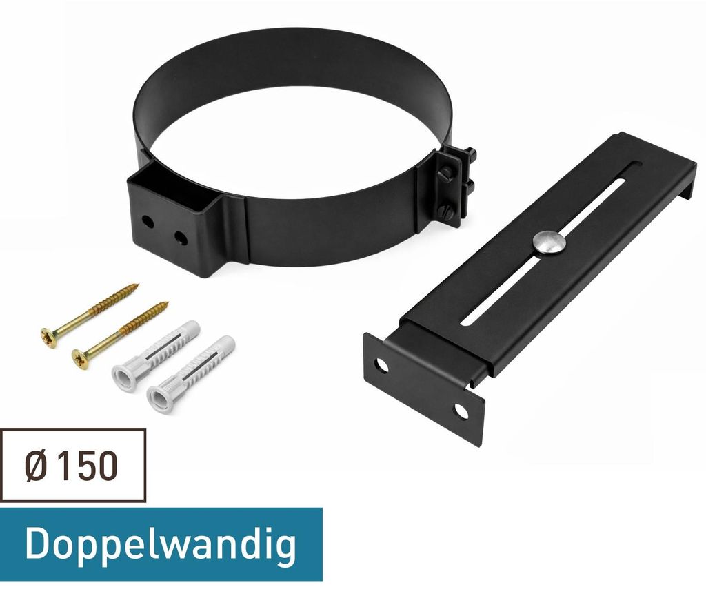 Raik Izoker Rohrschelle 150mm schwarz doppelwandig für Rauchrohr / Ofenrohr