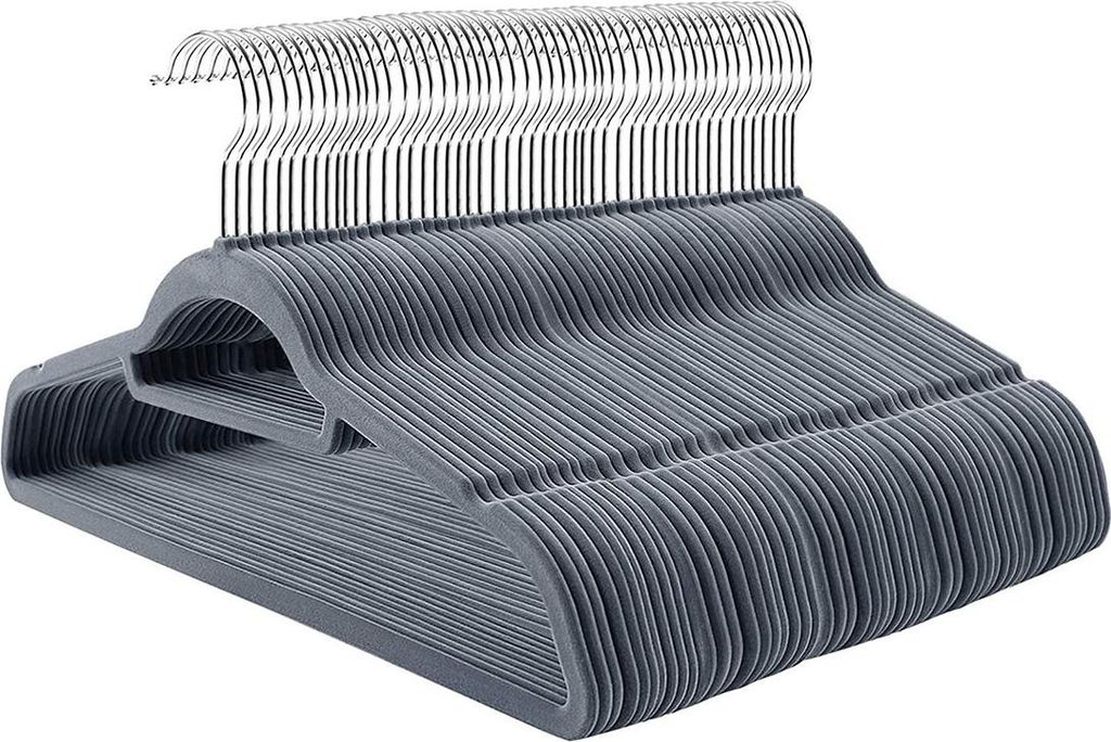 Samtkleiderbügel, 100 Stück, hellgrau