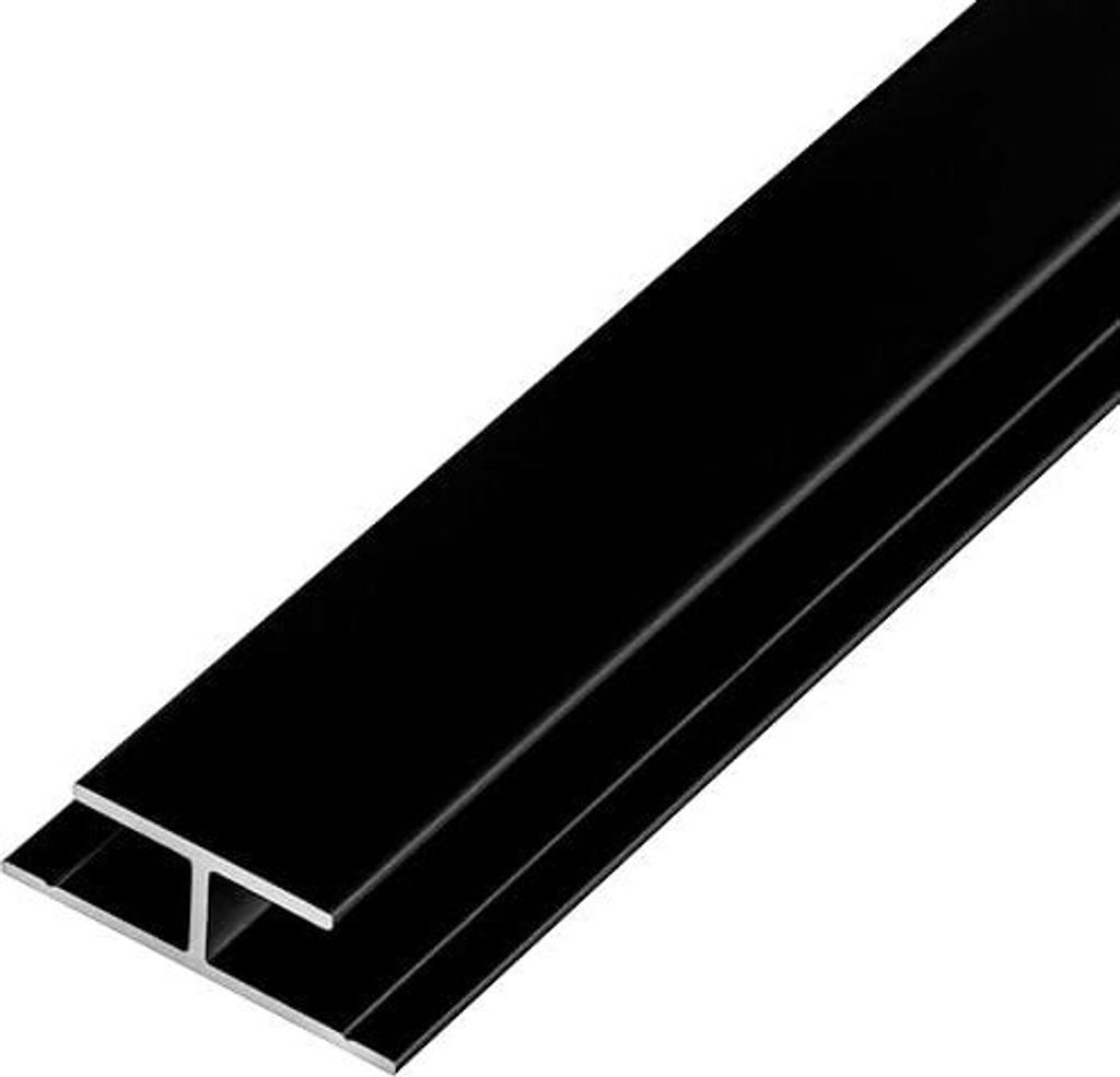 1, S-Polytec Aluminiumprofil Aluminium H-Profil 6mm Schwarz RAL 9005 (1 Meter), Alu Verbindungsprofil, Übergangsprofil, Aluprofil H für HPL Platt...