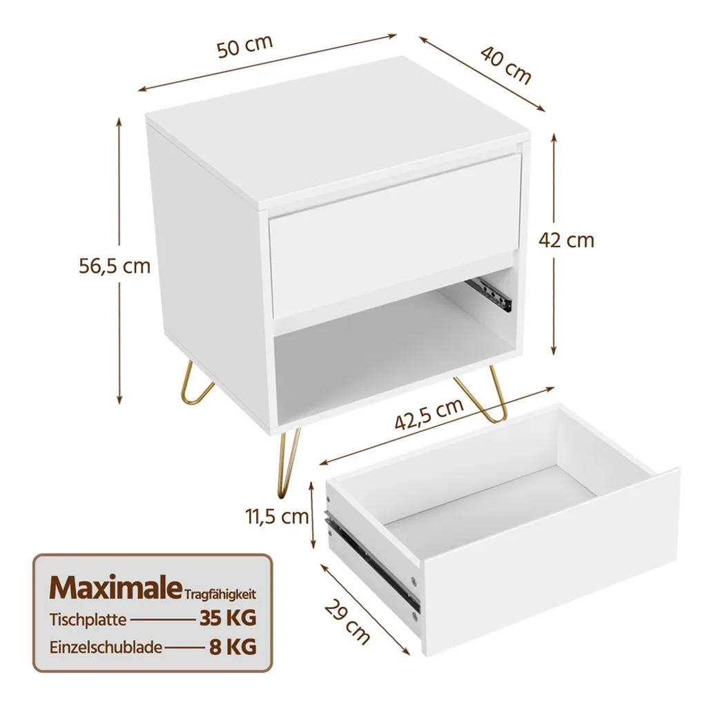 Commode de Chevet Design à 2 Tiroirs pour Chambre ou Salon Moderne - 3