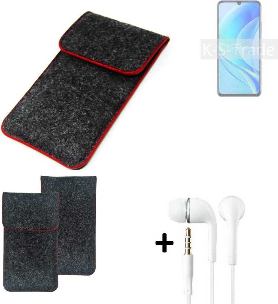 K-S-Trade Handy Schutz Hülle kompatibel mit Huawei Enjoy 50 Schutzhülle Handyhülle Filztasche Pouch Tasche Case Sleeve Filzhülle dunkelgrau roter