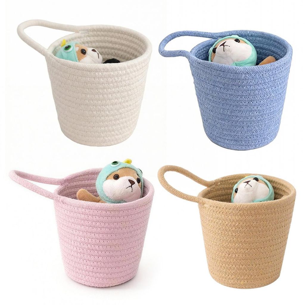 Runde Baumwollseil-Körbe, 4 Stück, handgewebt, mit Griffen, ideal für Aufbewahrung von Kleidung, Spielzeug, Kosmetik, umweltfreundlich und stilvoll