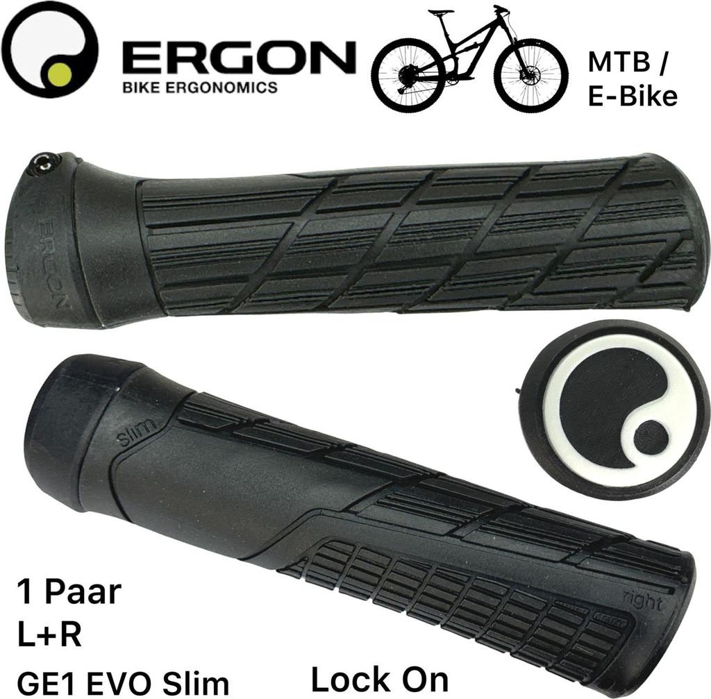 Ergon Fahrrad Griffe GE1 Evo Slim Lock On MTB Griffe OEM Schwarz