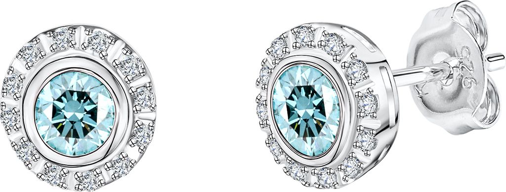 V Ohrstecker 925/- Sterling Silber 0,8cm weiß Blautopas beh. blau 360221552-2