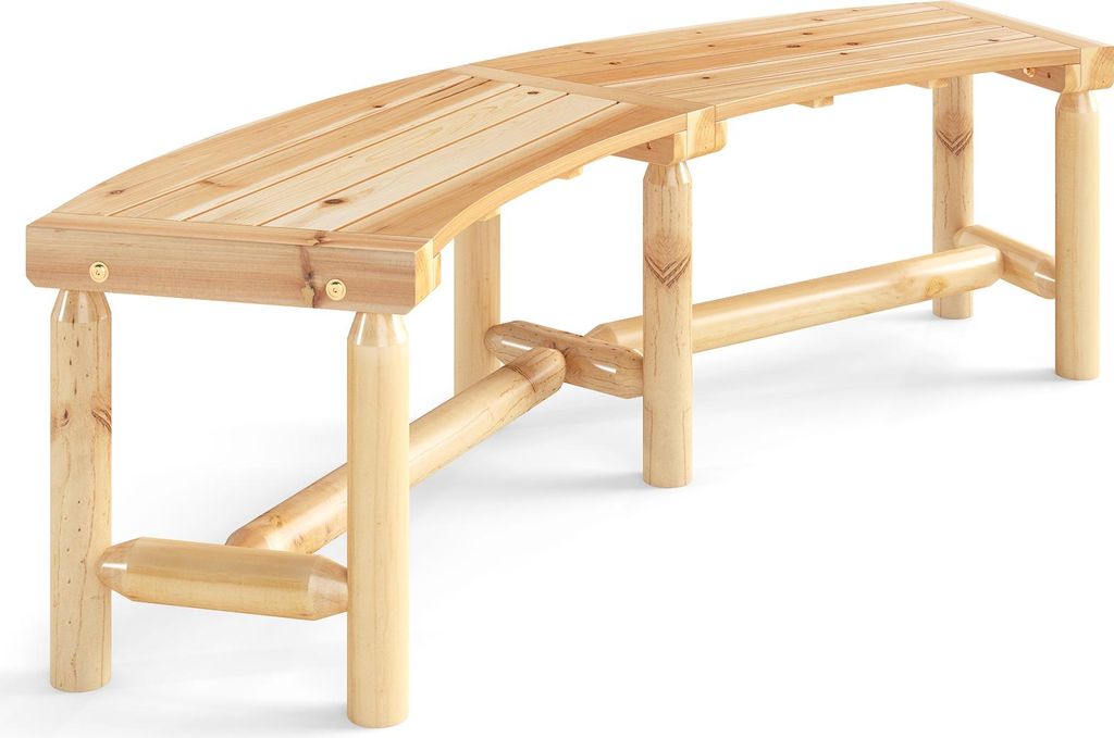 COSTWAY Gartenbank gebogen, Holzbank ohne Rückenlehne, wetterfeste Sitzbank für 3 Sitzer bis 360 kg belastbar, Terrassenbank Parkbank Holz, Natur