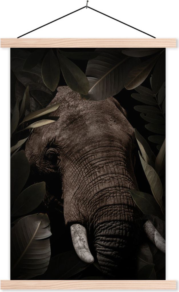 MuchoWow Textilposter Elefant - Dschungel - Pflanzen 60x90 cm mit holzfarbenen Rahmen - Textil