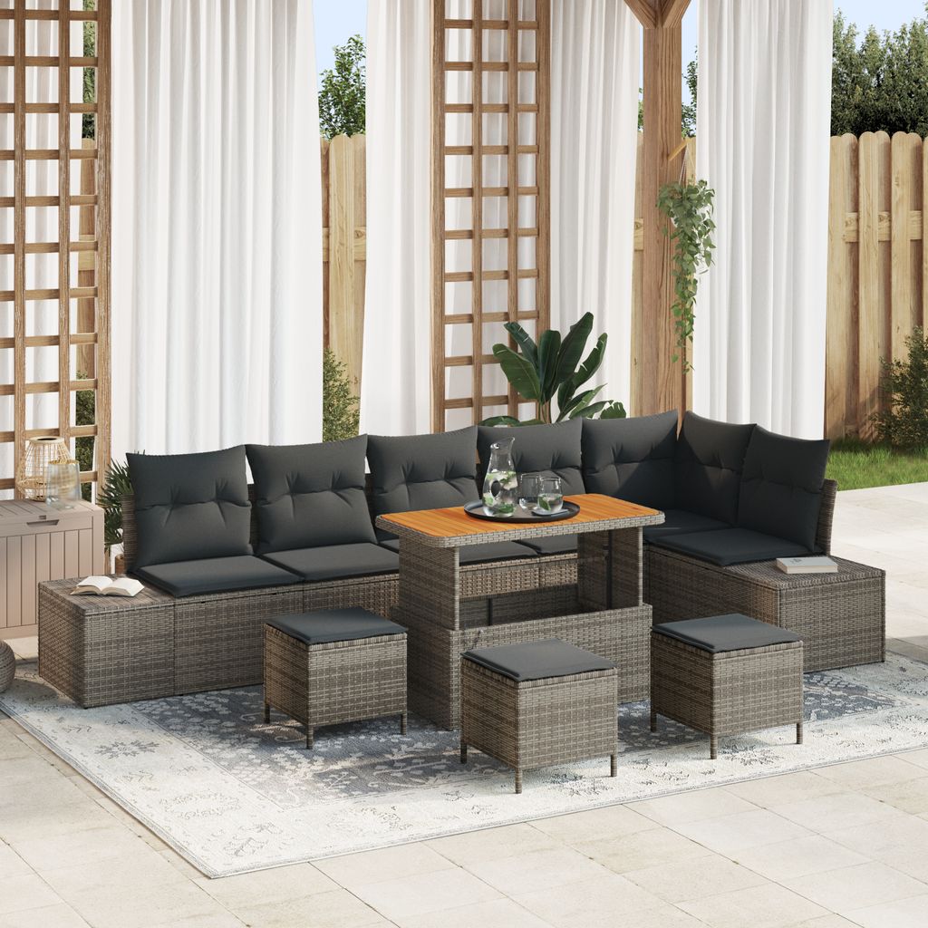 Desgin 10-teiliges Garten Sofa Set mit Kissen Grau Poly-Rattan Akazie - Gartensofas 3364763